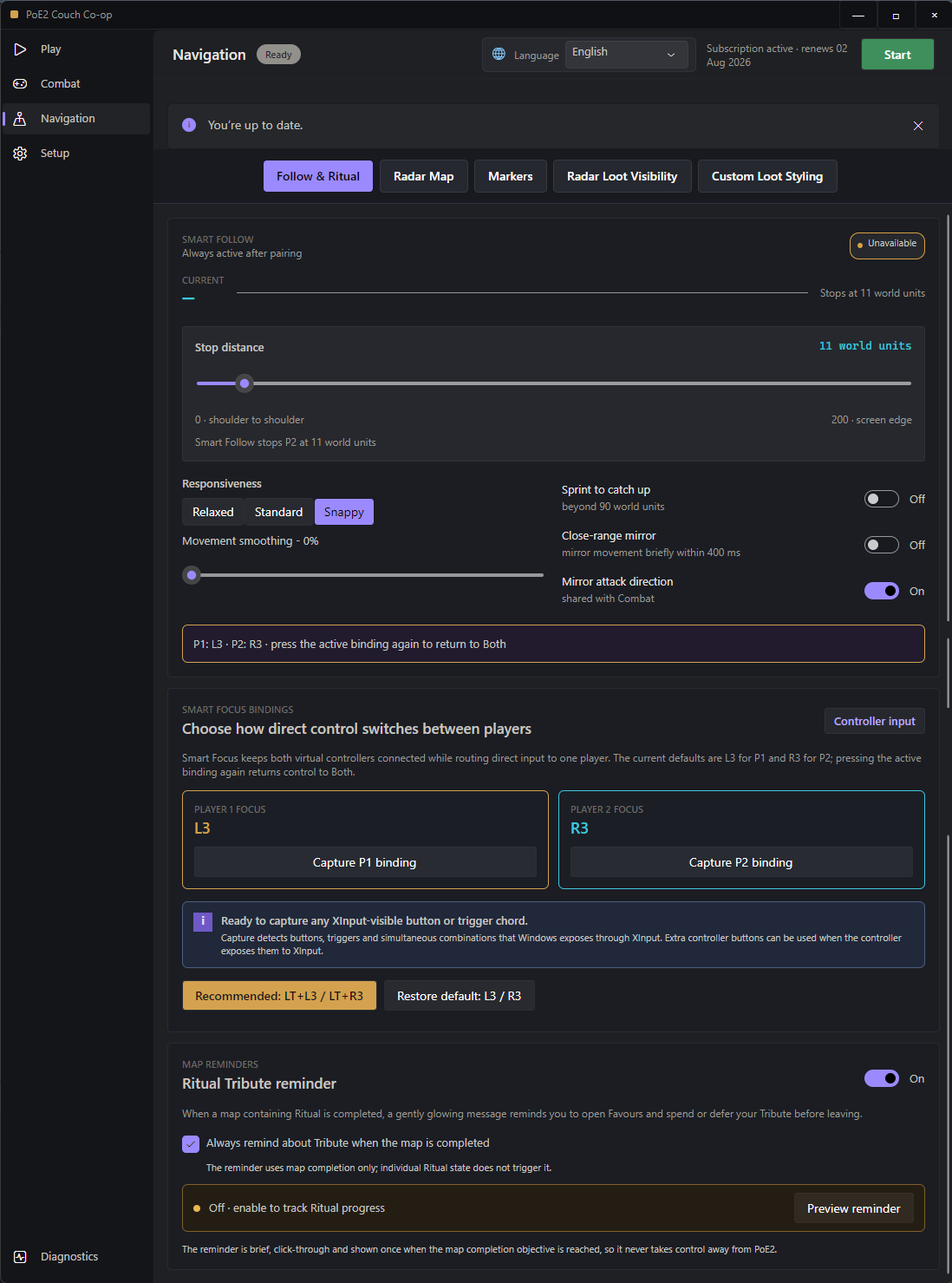 Smart Follow, custom Smart Focus bindings and Ritual reminder controls