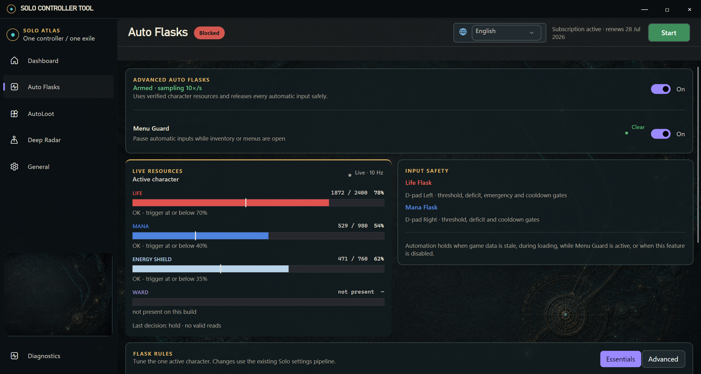 Advanced single-player Auto Flasks settings