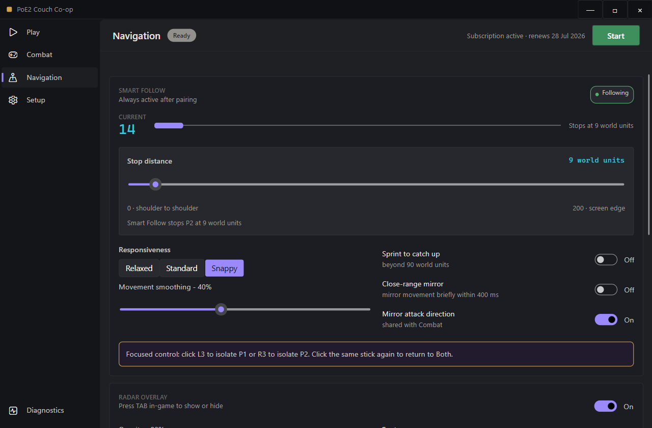 Smart Follow and radar overlay settings