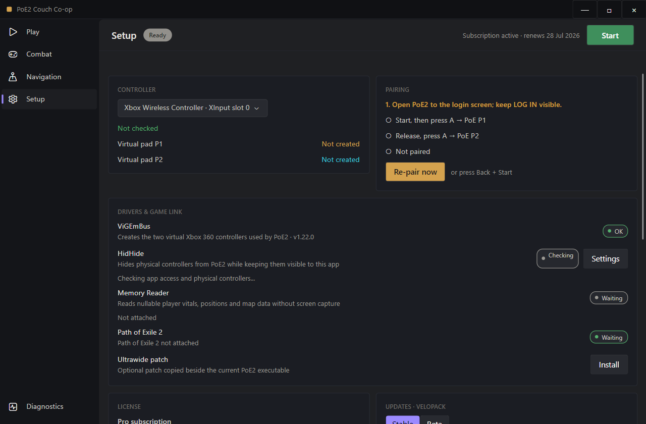 Automatic controller and driver setup page