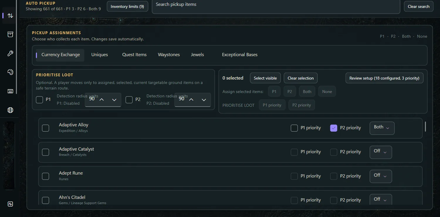 Party loot assignment in the current Findigo interface