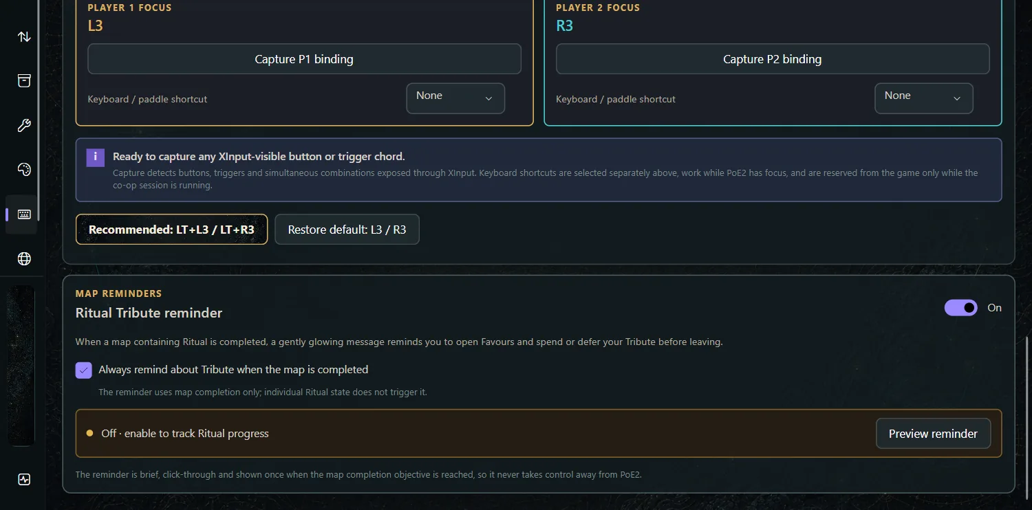 Ritual Tribute Reminder in the current Findigo interface